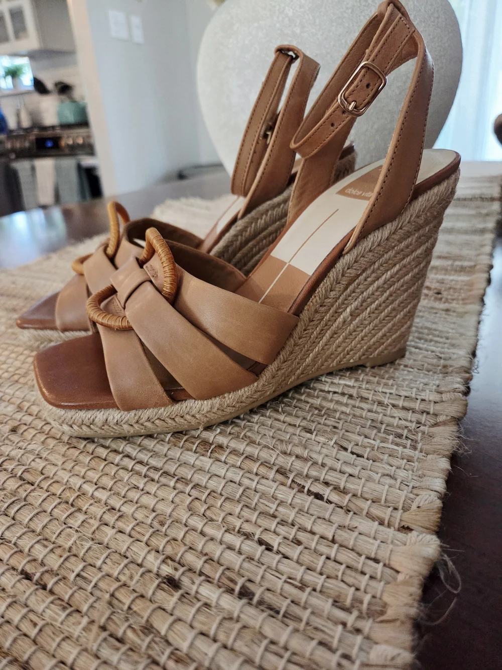 Dolce Vita Tan Espadrille Wedge Sandals with Rattan Ring 7.5